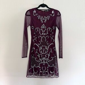 Beaded Sequins Long Sleeve Dress